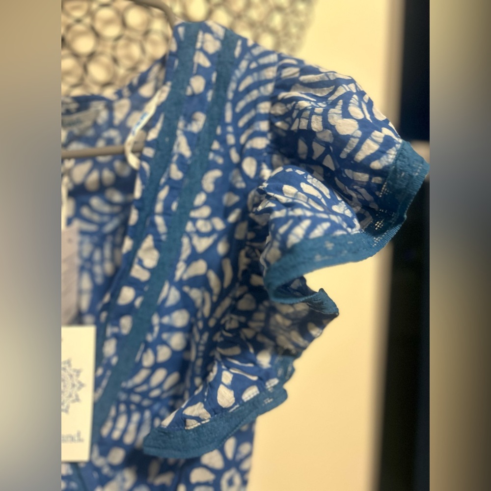 Blue Island NWT Blue & White Floral Midi Dress | Ruffle Sleeve Cotton Dress | S - Picture 6 of 8